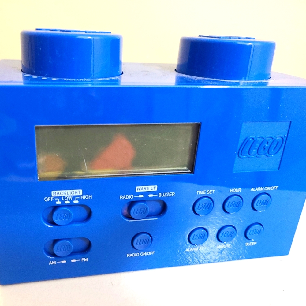 LEGO Portable Digital Alarm Clock Radio Blue Brick with Power Adapter-WORKS 2009